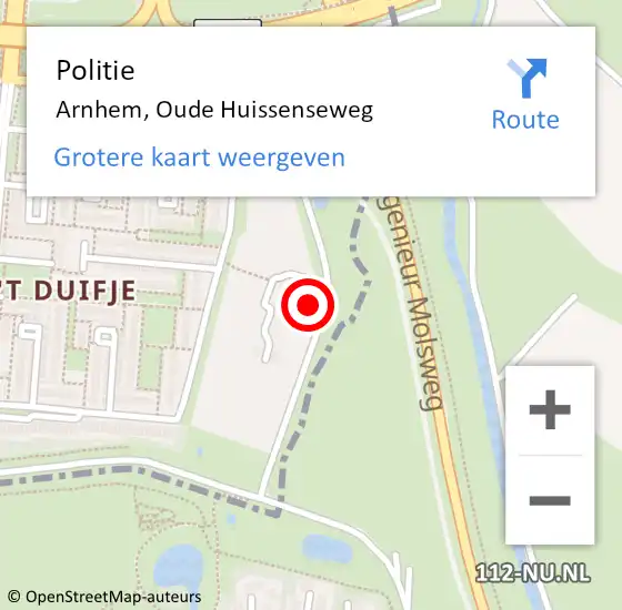 Locatie op kaart van de 112 melding: Politie Arnhem, Oude Huissenseweg op 22 november 2023 10:09