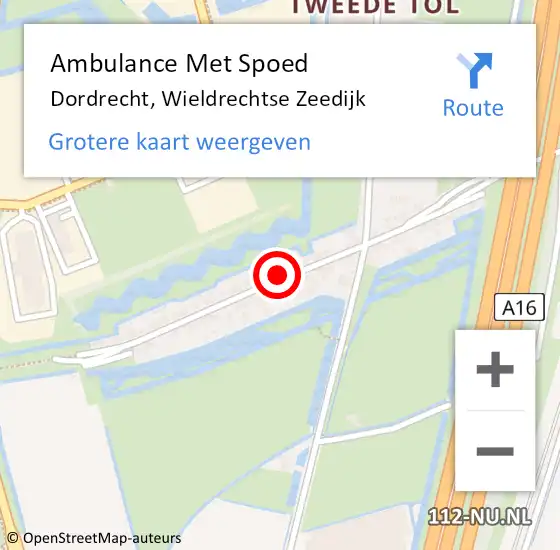 Locatie op kaart van de 112 melding: Ambulance Met Spoed Naar Dordrecht, Wieldrechtse Zeedijk op 22 november 2023 10:10
