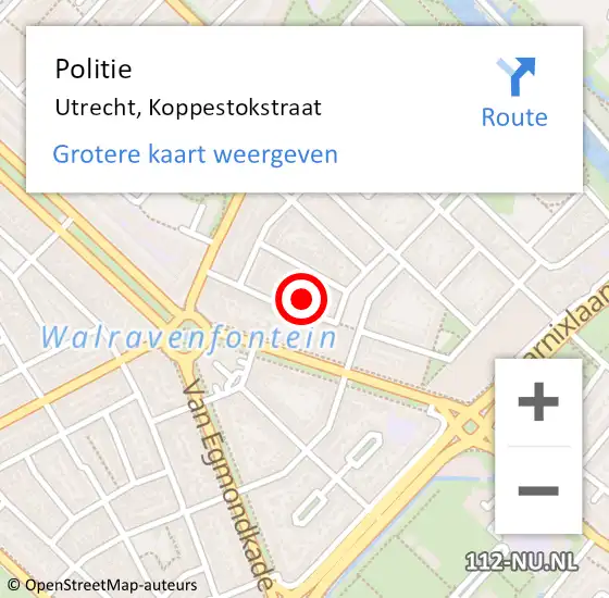 Locatie op kaart van de 112 melding: Politie Utrecht, Koppestokstraat op 22 november 2023 10:11