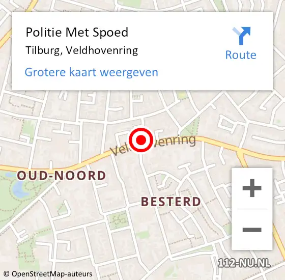 Locatie op kaart van de 112 melding: Politie Met Spoed Naar Tilburg, Veldhovenring op 22 november 2023 10:59