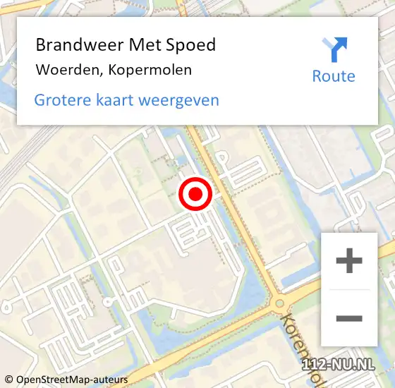 Locatie op kaart van de 112 melding: Brandweer Met Spoed Naar Woerden, Kopermolen op 22 november 2023 11:30