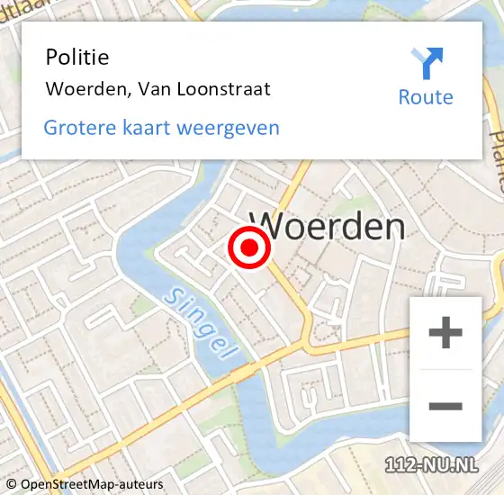 Locatie op kaart van de 112 melding: Politie Woerden, Van Loonstraat op 22 november 2023 11:31