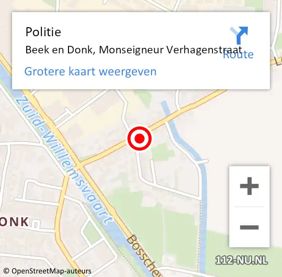 Locatie op kaart van de 112 melding: Politie Beek en Donk, Monseigneur Verhagenstraat op 22 november 2023 11:39