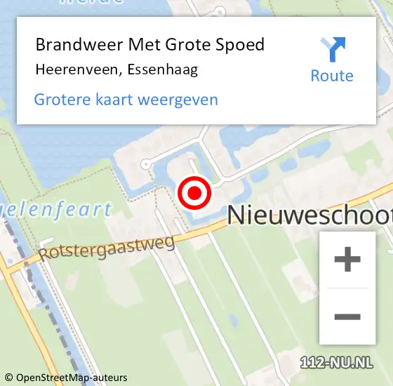 Locatie op kaart van de 112 melding: Brandweer Met Grote Spoed Naar Heerenveen, Essenhaag op 22 november 2023 11:43