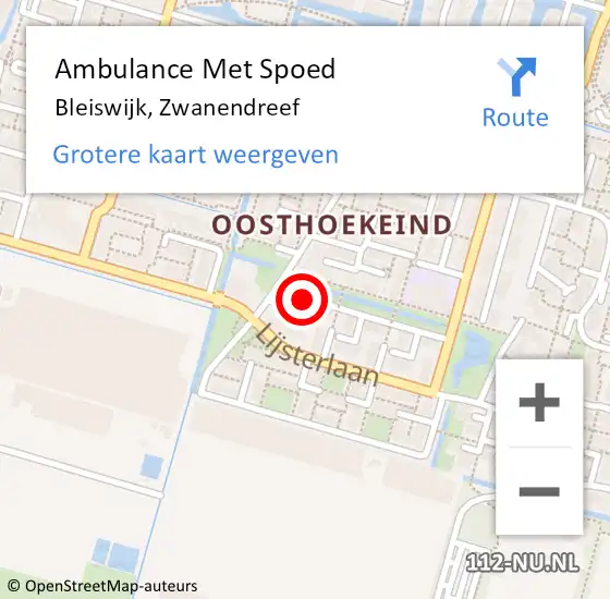 Locatie op kaart van de 112 melding: Ambulance Met Spoed Naar Bleiswijk, Zwanendreef op 22 november 2023 12:01