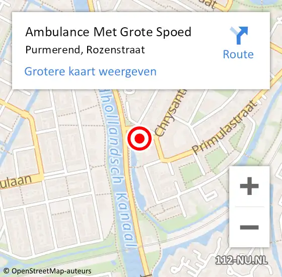 Locatie op kaart van de 112 melding: Ambulance Met Grote Spoed Naar Purmerend, Rozenstraat op 22 november 2023 12:07