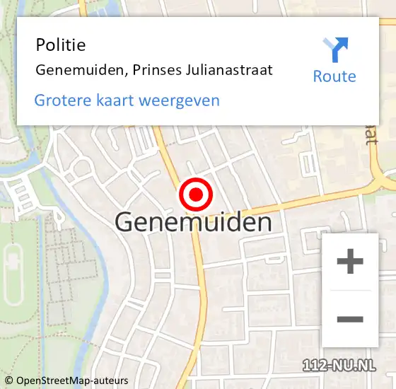 Locatie op kaart van de 112 melding: Politie Genemuiden, Prinses Julianastraat op 22 november 2023 12:11