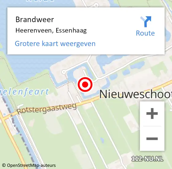 Locatie op kaart van de 112 melding: Brandweer Heerenveen, Essenhaag op 22 november 2023 12:31