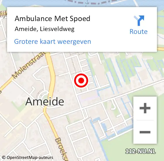 Locatie op kaart van de 112 melding: Ambulance Met Spoed Naar Ameide, Liesveldweg op 22 november 2023 12:47