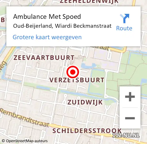 Locatie op kaart van de 112 melding: Ambulance Met Spoed Naar Oud-Beijerland, Wiardi Beckmanstraat op 22 november 2023 12:49