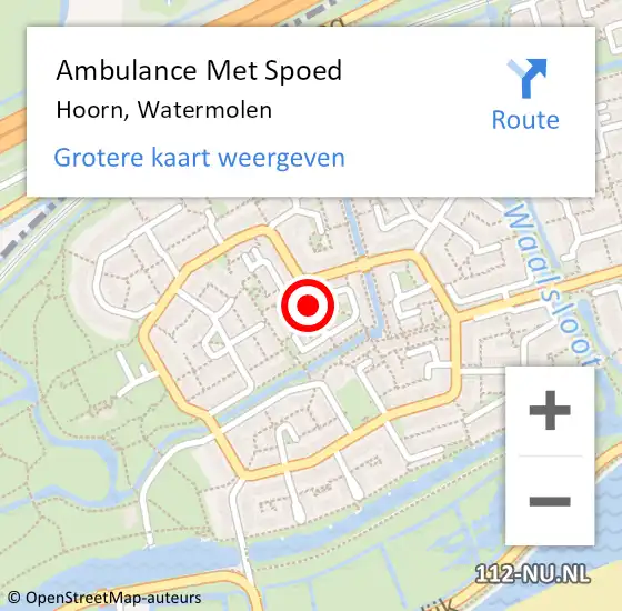 Locatie op kaart van de 112 melding: Ambulance Met Spoed Naar Hoorn, Watermolen op 22 november 2023 13:14