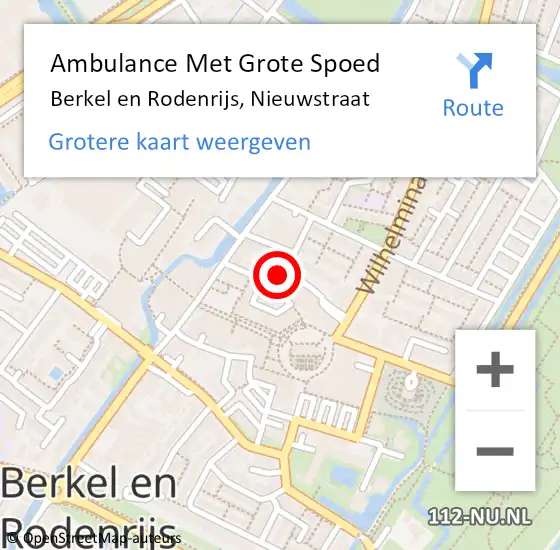 Locatie op kaart van de 112 melding: Ambulance Met Grote Spoed Naar Berkel en Rodenrijs, Nieuwstraat op 22 november 2023 13:25