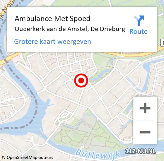 Locatie op kaart van de 112 melding: Ambulance Met Spoed Naar Ouderkerk aan de Amstel, De Drieburg op 22 november 2023 13:49