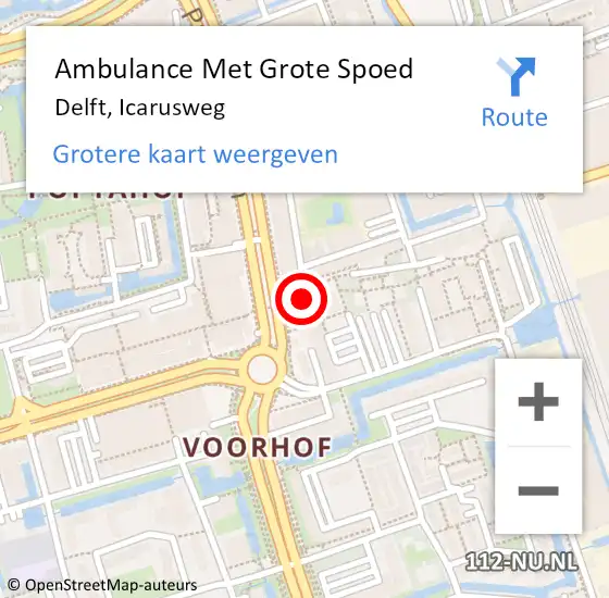 Locatie op kaart van de 112 melding: Ambulance Met Grote Spoed Naar Delft, Icarusweg op 22 november 2023 13:54