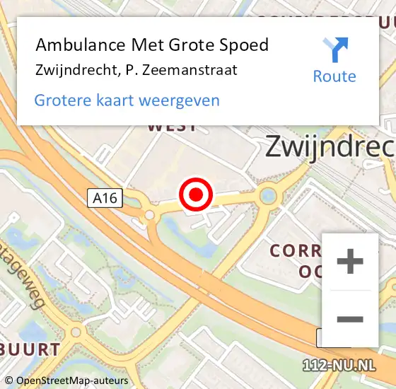 Locatie op kaart van de 112 melding: Ambulance Met Grote Spoed Naar Zwijndrecht, P. Zeemanstraat op 22 november 2023 14:04