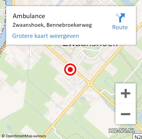 Locatie op kaart van de 112 melding: Ambulance Zwaanshoek, Bennebroekerweg op 22 november 2023 14:25