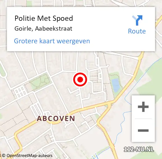 Locatie op kaart van de 112 melding: Politie Met Spoed Naar Goirle, Aabeekstraat op 22 november 2023 14:52