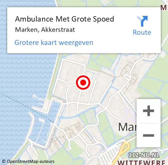 Locatie op kaart van de 112 melding: Ambulance Met Grote Spoed Naar Marken, Akkerstraat op 22 november 2023 14:54