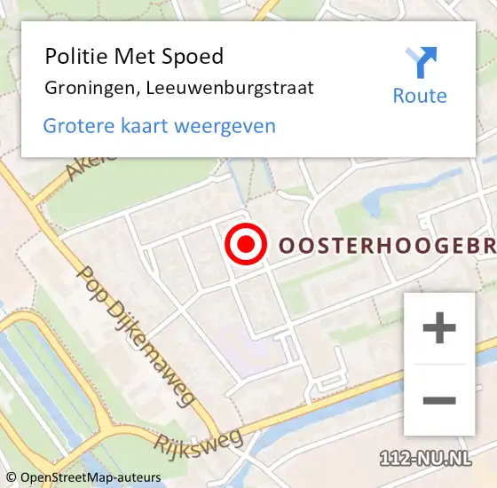 Locatie op kaart van de 112 melding: Politie Met Spoed Naar Groningen, Leeuwenburgstraat op 22 november 2023 14:59