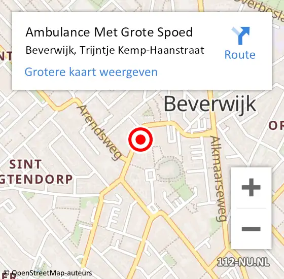 Locatie op kaart van de 112 melding: Ambulance Met Grote Spoed Naar Beverwijk, Trijntje Kemp-Haanstraat op 22 november 2023 15:01