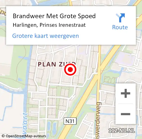 Locatie op kaart van de 112 melding: Brandweer Met Grote Spoed Naar Harlingen, Prinses Irenestraat op 22 november 2023 15:23