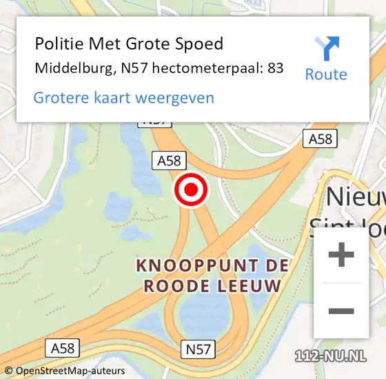 Locatie op kaart van de 112 melding: Politie Met Grote Spoed Naar Middelburg, N57 hectometerpaal: 83 op 22 november 2023 15:56
