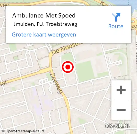 Locatie op kaart van de 112 melding: Ambulance Met Spoed Naar IJmuiden, P.J. Troelstraweg op 22 november 2023 16:02