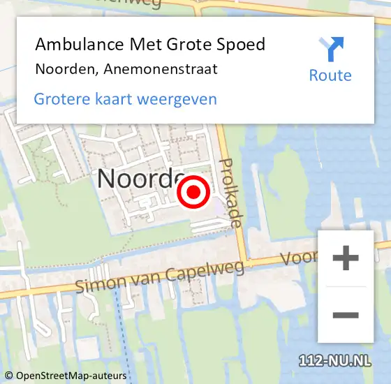 Locatie op kaart van de 112 melding: Ambulance Met Grote Spoed Naar Noorden, Anemonenstraat op 22 november 2023 16:12