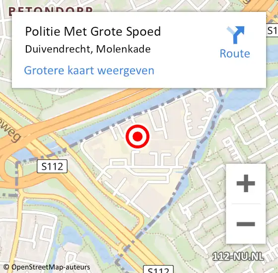 Locatie op kaart van de 112 melding: Politie Met Grote Spoed Naar Duivendrecht, Molenkade op 22 november 2023 16:50
