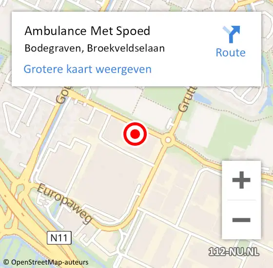 Locatie op kaart van de 112 melding: Ambulance Met Spoed Naar Bodegraven, Broekveldselaan op 22 november 2023 16:52