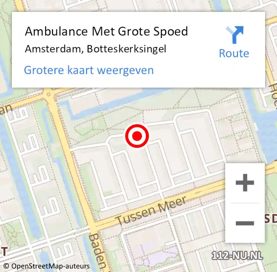 Locatie op kaart van de 112 melding: Ambulance Met Grote Spoed Naar Amsterdam, Botteskerksingel op 22 november 2023 16:56
