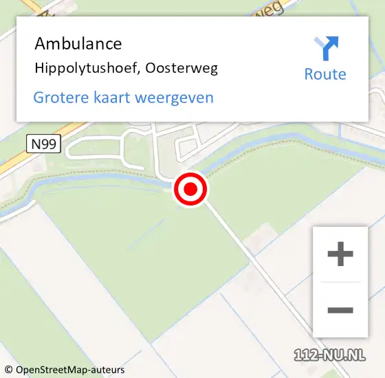 Locatie op kaart van de 112 melding: Ambulance Hippolytushoef, Oosterweg op 22 november 2023 17:27