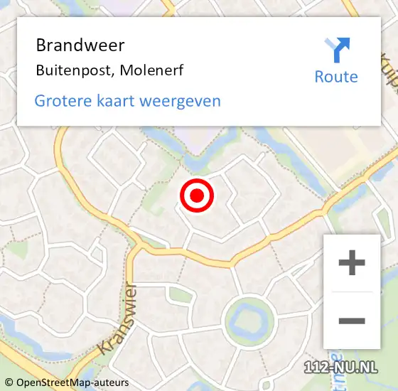 Locatie op kaart van de 112 melding: Brandweer Buitenpost, Molenerf op 22 november 2023 17:32