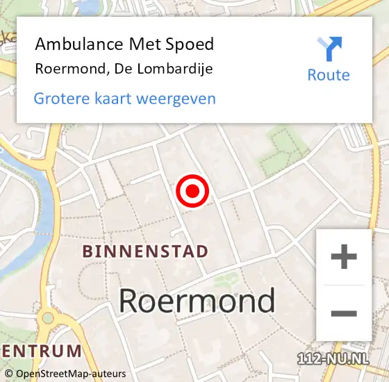 Locatie op kaart van de 112 melding: Ambulance Met Spoed Naar Roermond, De Lombardije op 22 november 2023 17:43