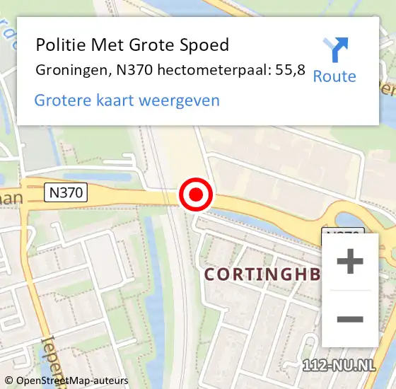 Locatie op kaart van de 112 melding: Politie Met Grote Spoed Naar Groningen, N370 hectometerpaal: 55,8 op 22 november 2023 17:47