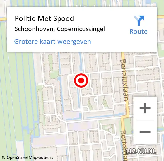 Locatie op kaart van de 112 melding: Politie Met Spoed Naar Schoonhoven, Copernicussingel op 22 november 2023 18:01