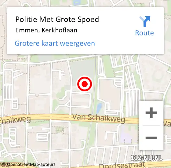 Locatie op kaart van de 112 melding: Politie Met Grote Spoed Naar Emmen, Kerkhoflaan op 22 november 2023 18:15