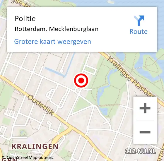 Locatie op kaart van de 112 melding: Politie Rotterdam, Mecklenburglaan op 22 november 2023 18:21