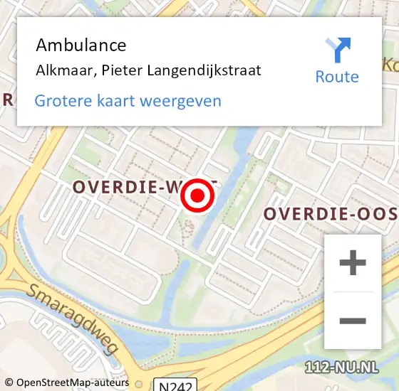 Locatie op kaart van de 112 melding: Ambulance Alkmaar, Pieter Langendijkstraat op 22 november 2023 19:26
