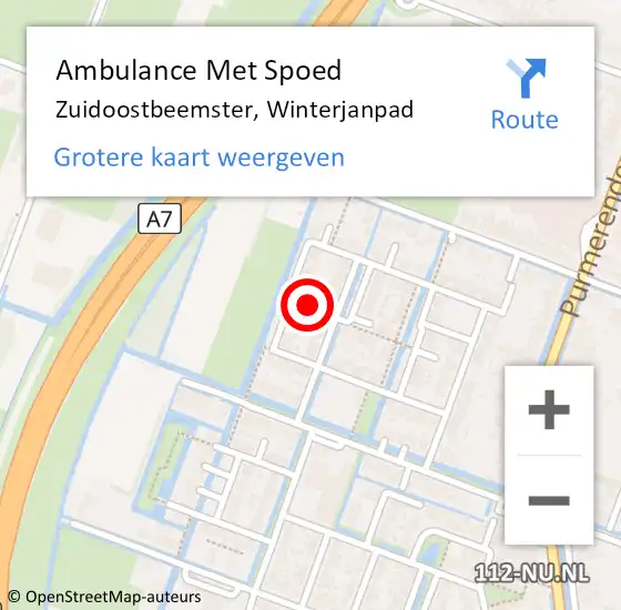 Locatie op kaart van de 112 melding: Ambulance Met Spoed Naar Zuidoostbeemster, Winterjanpad op 22 november 2023 19:28