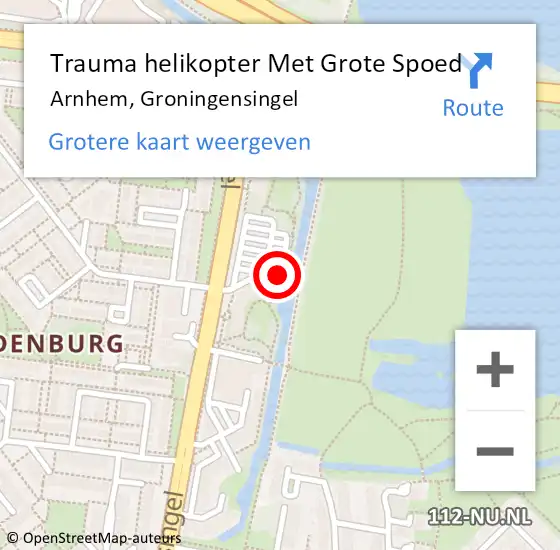 Locatie op kaart van de 112 melding: Trauma helikopter Met Grote Spoed Naar Arnhem, Groningensingel op 22 november 2023 20:08