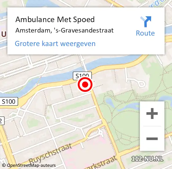 Locatie op kaart van de 112 melding: Ambulance Met Spoed Naar Amsterdam, 's-Gravesandestraat op 22 november 2023 20:19