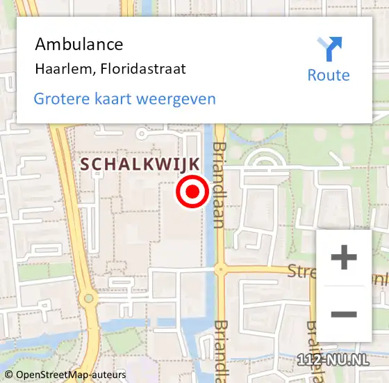 Locatie op kaart van de 112 melding: Ambulance Haarlem, Floridastraat op 22 november 2023 21:52