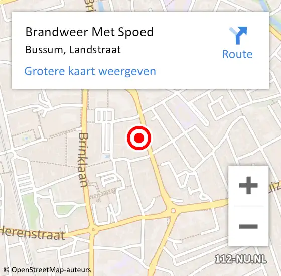 Locatie op kaart van de 112 melding: Brandweer Met Spoed Naar Bussum, Landstraat op 22 november 2023 22:04
