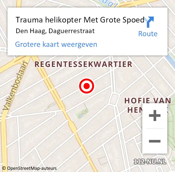 Locatie op kaart van de 112 melding: Trauma helikopter Met Grote Spoed Naar Den Haag, Daguerrestraat op 22 november 2023 22:10