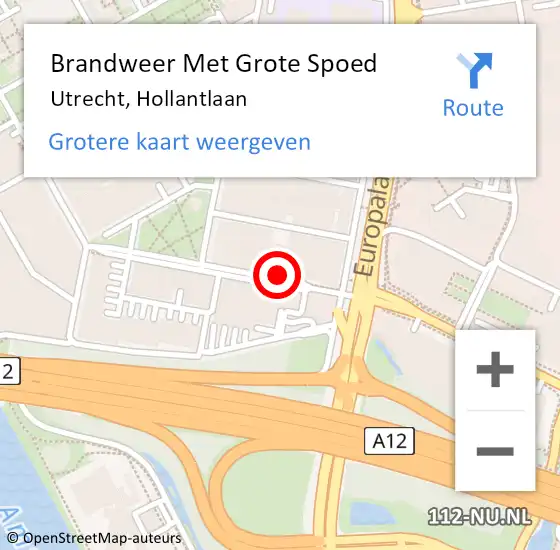 Locatie op kaart van de 112 melding: Brandweer Met Grote Spoed Naar Utrecht, Hollantlaan op 22 november 2023 22:17