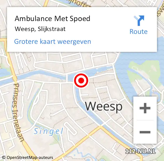 Locatie op kaart van de 112 melding: Ambulance Met Spoed Naar Weesp, Slijkstraat op 16 september 2014 10:11