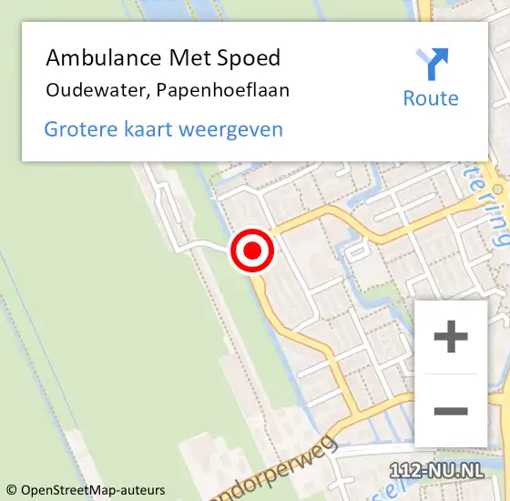 Locatie op kaart van de 112 melding: Ambulance Met Spoed Naar Oudewater, Papenhoeflaan op 23 november 2023 00:17