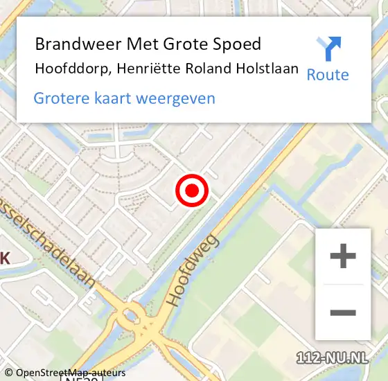 Locatie op kaart van de 112 melding: Brandweer Met Grote Spoed Naar Hoofddorp, Henriëtte Roland Holstlaan op 23 november 2023 00:20