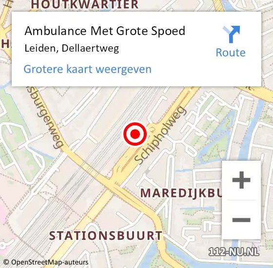 Locatie op kaart van de 112 melding: Ambulance Met Grote Spoed Naar Leiden, Dellaertweg op 23 november 2023 00:23